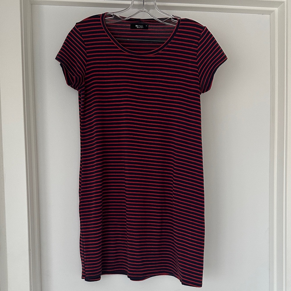 MICHAEL LAUREN Navy & Red Mini T-Shirt Dress (XS)